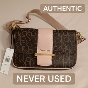 Calvin Klein Brown and Pink Crossbody Bag with Monogram
